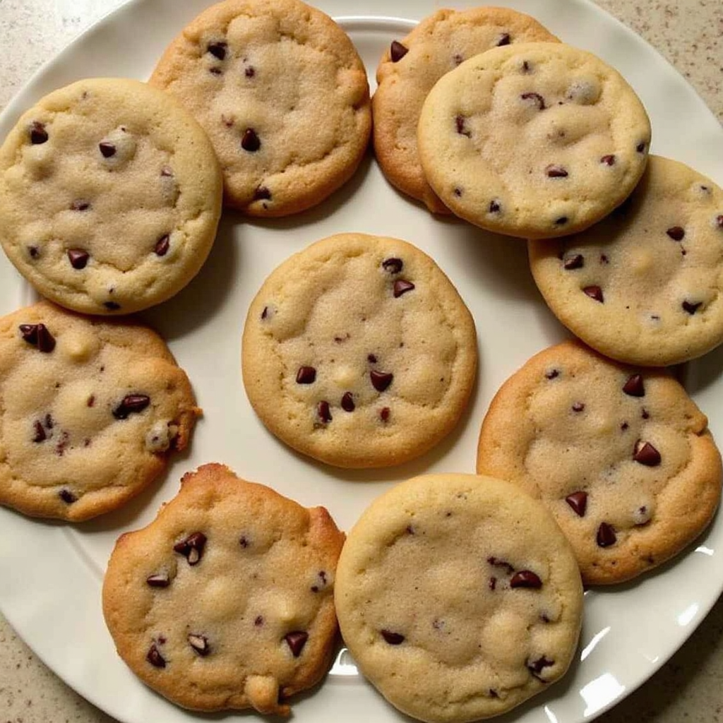 Freshly baked Disney chocolate chip cookies on a cooling rack with precise metric measurements for ingredients.