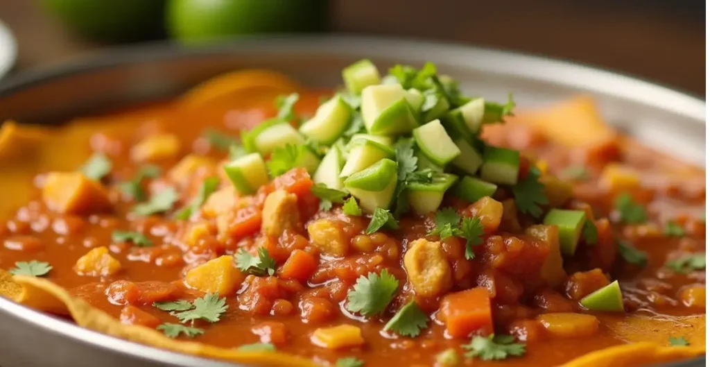 Discada recipe being prepared in a traditional metal disco pan with colorful vegetables and meats over an outdoor fire.