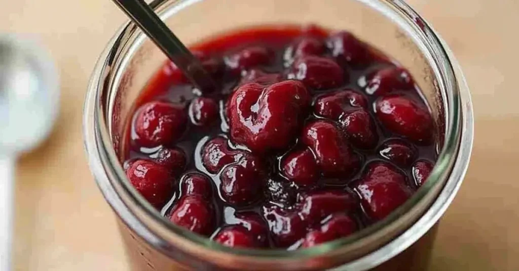 Recipe canned cherries canned cranberries in a vibrant dessert served with fruit topping and festive decorations.