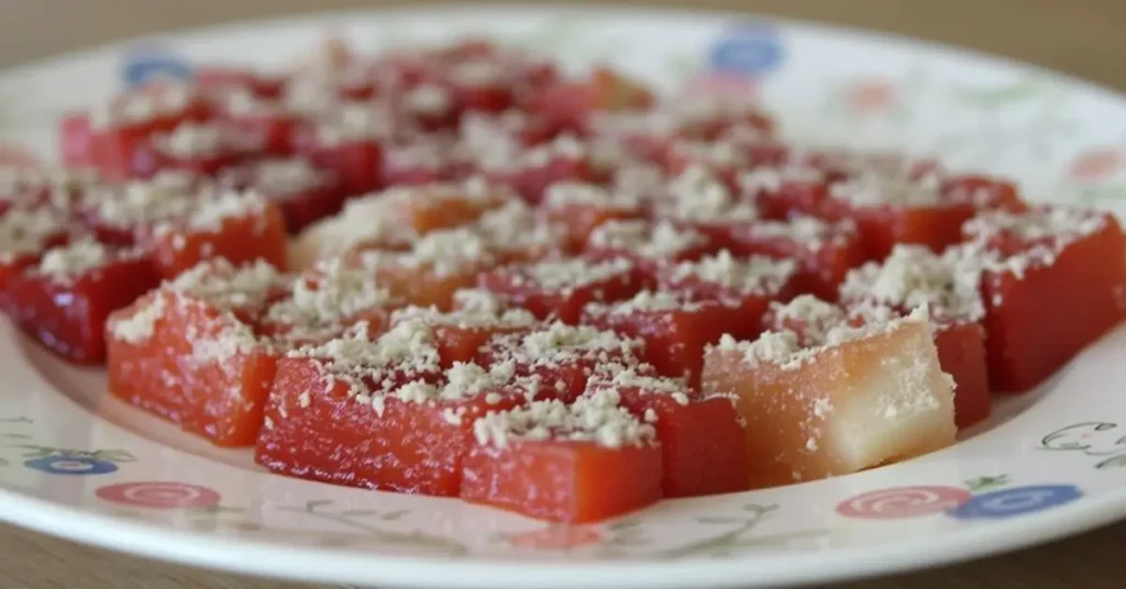 RECIPE THAT FORMS GELS – A colorful gel dish created using agar-agar for a modern culinary presentation.