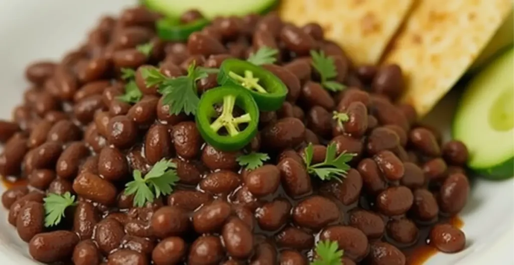 Chipotle Black Beans Recipe served in a rustic bowl with a garnish of fresh cilantro and lime wedges.